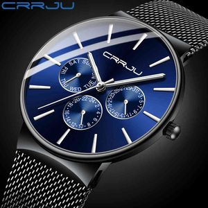 Crrju Fahsion Luminous Menを見る豪華な創造的なデザインの日付と週の表示防水クォーツの腕時計レリーゴIMasculino 210517