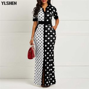 African Dresses for Women Dashiki Polka Dot African Clothes Plus Size Summer White Black Printed Retro Bodycon Long Africa Dress X0529