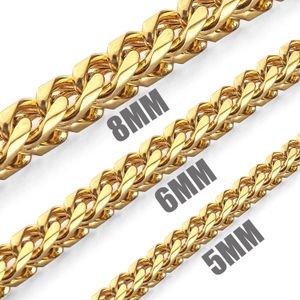 5mm/6mm/8mm Gold Stainless Steel Franco Box Curb Chain Link for Men Women Punk Necklace 18-30 inch with velvet bag