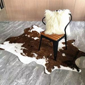 Large Size Soft Faux Fur Leather Cow Carpet for Home Living Room Decor Imitation Zebra / Deer Animals Skin Area Rugs 220301