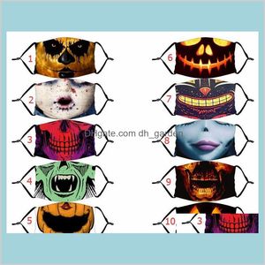 Maschere Forniture per feste festive Giardino domestico Halloween Pittura 3D Zucca Grie Maschera di cotone Riutilizzabili Filtri protettivi a carbone Annuncio lavabile