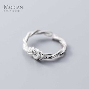 Minimalistische geometrische Krawatte Seilring für Frauen Geschenk offen Justierbar 925 Sterling Silber Feinschmuck Zubehör 210707