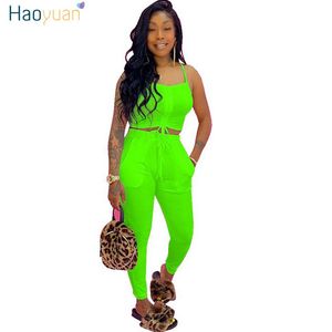 Haoyuan sexig två bit set sommar kläder för kvinnor Tracksuit Crop Top och Pants Club Födelsedag Outfits Lounge Wear Matchande uppsättningar x0428