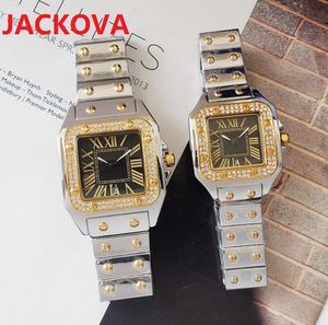 Mulheres Masculinas Square Diamantes Anel Relógio Clássico Número Romano Day-Date Relógios 40mm 32mm Todo Aço Inoxidável Popular Casual Moda Luxo Relógios de Relógios