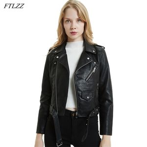 Vårhöst Kvinnor Mode Ljus Färg Svart Motor Coats Korta Faux Läder Biker Jackor Coat Pu Jacka 210430