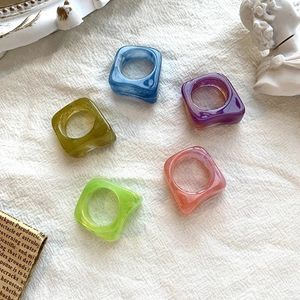 Colorful Transparent Resin Acrylic Ring For Women Fashion Geometric Square Irregular Rings Jewelry Party