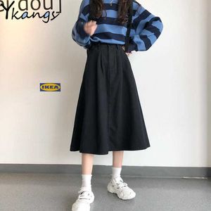 Plus Größe 5XL Streetwear Harajuku Lange Röcke Für Frauen Elegante Elastische Hohe Taille Maxi Rock Schwarz Khaki Armee Grün Fracht rock 210619