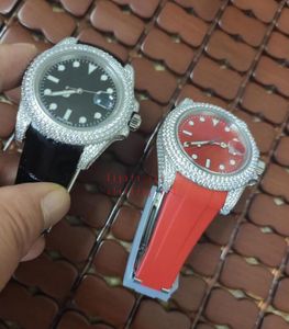 Orologio di lusso Vetro zaffiro SUB Diamante più grande 41mm Argento Lunetta in acciaio 316L Cinturino in caucciù in pelle Orologi automatici da uomo Moda Scatola originale Carta