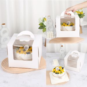 4 tum fönster Vit tårta låda med handtag Kraftpappersostkaka Box Barnfödelsedagbröllop Hemfesttillförsel
