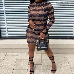 Wholesale stripe bandage dress for sale - Group buy Fall Winter Women s Sexy Mesh Stripe Printed Perspective Mini Bandage Dress Long Sleeve Round Collar Bodycon Pencil Black