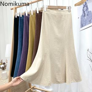 Nomikuma corduroy koreanska höga midja kvinnor sjöjungfrun kjol kausal våren ny elegant kjol kausal solid mujer faldas 6e767 210427