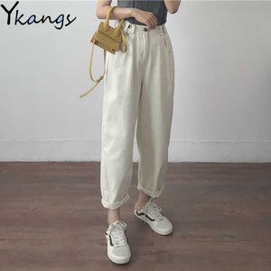 Cotone bianco Boyfriend allentato Pantaloni denim donna vita alta plus size jeans mamma nero primavera beige blu banana Jeans streetwear 210616