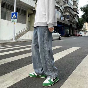 High Street Jeans Mäns Mode Märke Straight Tube Loose Cashew Flower Casual Pants Hip Hop Streetwear Pantalon Homme Jean 211011