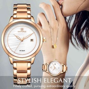 女性の時計ナビフォレチェントップブランドローズゴールドクォーツレディースウォッチステンレススチールシンプルな時計レオギオFeminino Montre Femme 210517