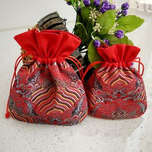 10st Stor Silk Satin Brocade Förpackning Påsar Vintage Kinesisk stil Lucky Gift Bag Drawstring Spices Lavendel Sachet