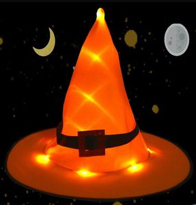 Crianças Hallowmeen Costume Caps Colorido Cosplay Luminous Witch Cap Kids Audlt Lamp Traumes Festa Assistente de Festa Bonés