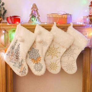 10x18inch Christmas Stocking Snowy White Cozy Faux Fur Xmas Fireplace Hanging Sock Decorative For Family Party Decorations DIY Craft