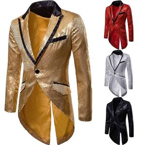 Мужские костюмы Blazers Blazer костюм пальто хвостовой блестки повседневная стройная подходящая формальная одна кнопка оттулка воротник куртка одежда