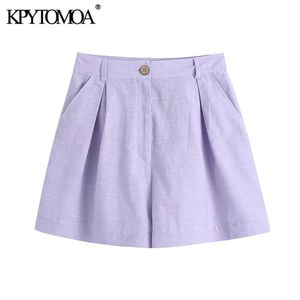 KPYTOMOA Kadınlar Moda Yan Cepler Dart Bermuda Şort Vintage Yüksek Bel Fermuar Fly Kadın Kısa Pantolon Mujer 210719