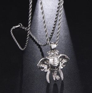 Hip Hop Elefante Crown Pingente Colares para Homens Mulheres Luxo Designer Mens Bling Diamante Diamante Cadeia De Cadeia Colar De Jóias Presente