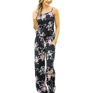 Tuta da donna floreale Kawaii da donna Moda con cinturino per spaghetti Tute lunghe Casual da spiaggia Pantaloni a gamba larga Tute da donna 210416