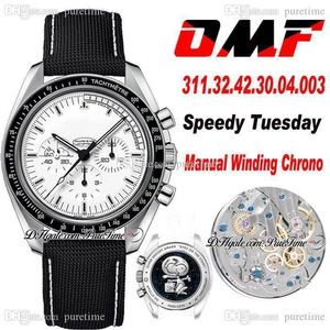 OMF Moonwatch Manuel Sarma Chronograph Erkek İzle 42mm Siyah Çerçeve Beyaz Kadran Naylon Kayışı 311.32.42.30.04.003 Süper Baskı Saatler Puretime M55B2