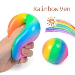 Regenbogen Dekompressionsspielzeug Squish Squeeze Gummi Stressball Angst Stressabbau Autismus Fidget Jelly Squishy Rainbows Vent Ball Squeezy für Kinder Erwachsene Geschenk 50/DHL