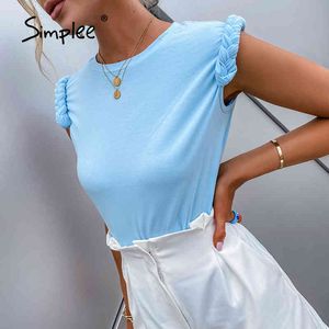 O-neck solid Cotton Sleeveless T-shirt Women fashion Tops Female Summer Casual Basic T-shirts High street style 210414