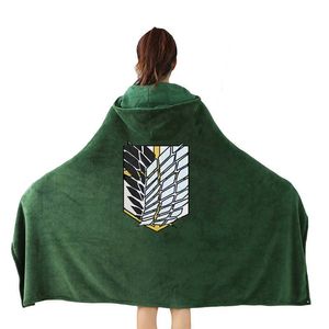 Аниме Атака на Titan Одеяло Клауак Шинкеки Нет Kyojin Scout Polica Cape Hoodie Flannel Cosplay Costumes Y0913