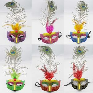 12 sztuk Kolorowe Peacock Pióro Maska Kobiety Dziewczyny Wenecja Księżniczka Maski Masquerade Przyjęcie urodzinowe Karnawał Boże Narodzenie