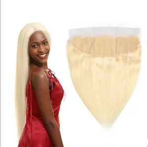 Gerader 13x4 Echthaar-Spitzenverschluss 613# Blonde Farbe, vorgezupfter natürlicher Haaransatz mit Babyhaar