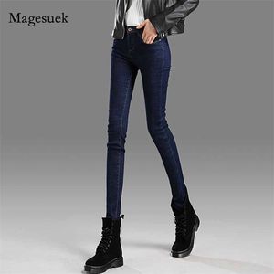 Skinny alta cintura jeans estilo coreano mulher negra para as mulheres primavera e outono Elastic algodão denim calças 10833 210518