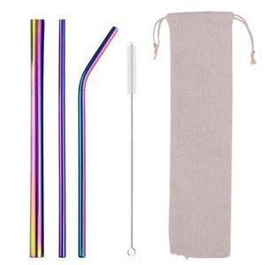 304 Stainless Steel Straws Set With Cleaner Brush Cloth Bag Reusable Drinking Straw Smoothies Party Bar Tool Accessories RH6826