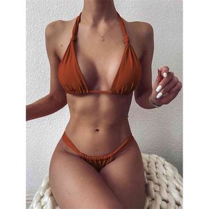 Sexy Micro Bikini Frau Badeanzug Mini Tanga Bikinis Set Beachwear Halter Top Bademode Frauen Schwimmen Tragen für Badeanzug 210625