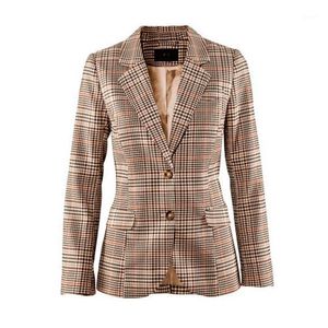 Women's Jackets British Style Female Slim Classic Small Plaid Suit Patch Elbow