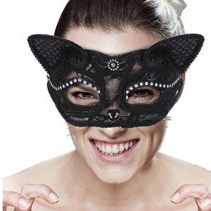 Lace Cat / Gatto Mask för kvinnor Halloween Påsk Mardi Gras Party Kostym Masker Masquerade PROPS PVC Masque PD16003B