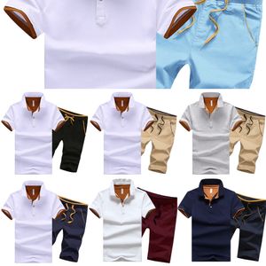 2 pcs camisa polo pólo conjunto de algodão calças curtas de manga curta terno esporte poloshirt sweatsuits dos homens tracksuits polo suor terno x0610