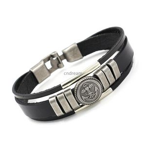 UPDATE Mehrschichtiges Lederarmband mit antikem Anker-Charm, schwarz, braun, Armbänder, Armreif, Manschette für Damen und Herren, Modeschmuck, Will und Sandy