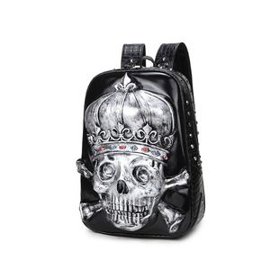 Moda 3D in rilievo Crown Skull Borse zaino per donna Uomo unico Ragazze Cool Rock Borse Rivet Personalità Borsa per laptop Adolescenti