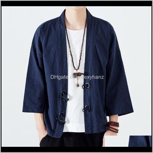 Jaquetas outerwear casacos homens roupas vestuário entrega 2021 4334 Vintage casaco de cardigan estilo japonês borne button linho windbreaker me