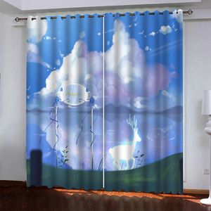 Custom Cortina 3D Abstrato Azul Céu e Branco Nuvens Cortinas Blackout Decoração Europeia Retro Sala de Estar Dreapes