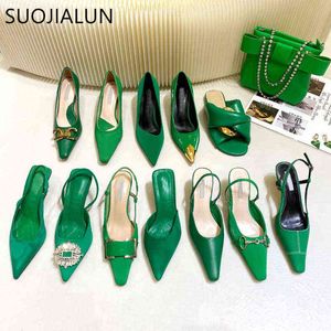 Scarpe eleganti SUOJIALUN Fashion Green Sandalo da donna Sottile tacco alto Laides Eleganti décolleté con cinturino Summer Outdoor Party 220303