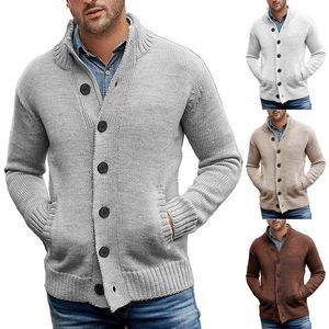 Mäns västar höst och vinter mode ull Coat Button Pocket Sweater Knit Loose Cardigan Warm White, Kaki, Grå, Brun