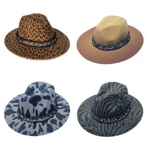 Cappelli a tesa avara Cappello da donna da uomo Fedoras Bulk Feltro Fedora per donna Uomo Leopardo Zebra Mucca Donna Berretto Donna Uomo Cappellini 2021 Commercio all'ingrosso