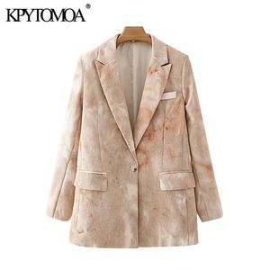 Women Fashion Tie dye Print Corduroy Blazer Coat Vintage Long Sleeve Pockets Female Outerwear Chic Tops 210416