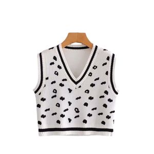 Streetwear Women Cow Spots Sweaters Tanks Fashion Ladies V-Neck Knitted Vests Causal Female Chic Pullovers Slim Girl 210427