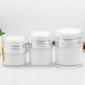 15 30 50 G ML bottles Pearl White Acrylic Airless Round Vacuum Lotion Cream Jar 0.5Oz 1Oz 1.7Oz Cosmetic Press Empty Air Pump Makeup Container For Packaging Travel