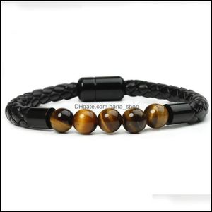 Perlenstränge Armbänder Schmuck Edelstahl Magnetschnalle Verschluss 8 mm Matt Onyx/Tigerauge/Howlith Türkis Stein Perlen Lederseil