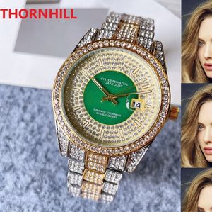 Klasyczna Rhinestone Stal Projektant Zegarek 40mm Luksusowy Moda Kryształowe Diamenty Ring Dial Zegarki Woman Man Quartz Clock Stoper