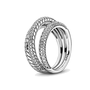 Feiner Schmuck, authentischer Ring aus 925er-Sterlingsilber, passend für Pandora-Charm, Dreifachband, Pflasterung, Schlangenkettenmuster, Verlobungsring, DIY-Eheringe